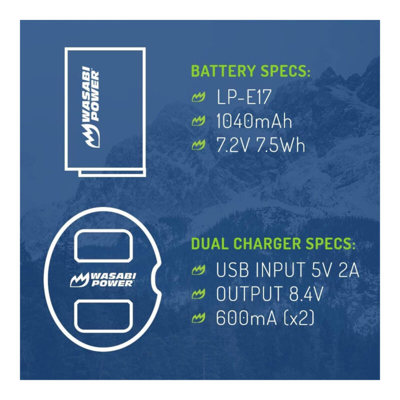 Wasabi Power LP-E17 Battery (2-Pack) and Dual USB Charger